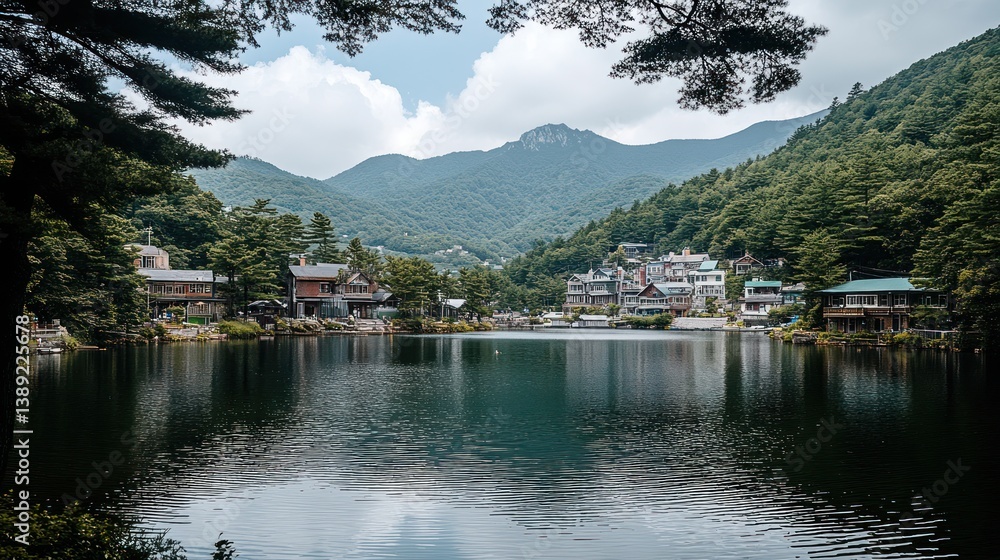 Fototapeta premium Serene lake nestled in mountains