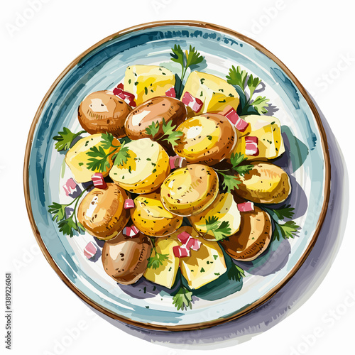 German Potato Salad Watercolor – Warm Rustic Side Dish Art