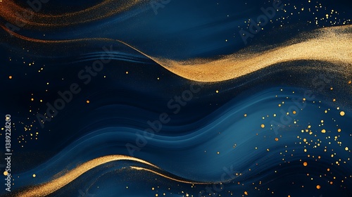 Abstract gold and blue wavy texture.