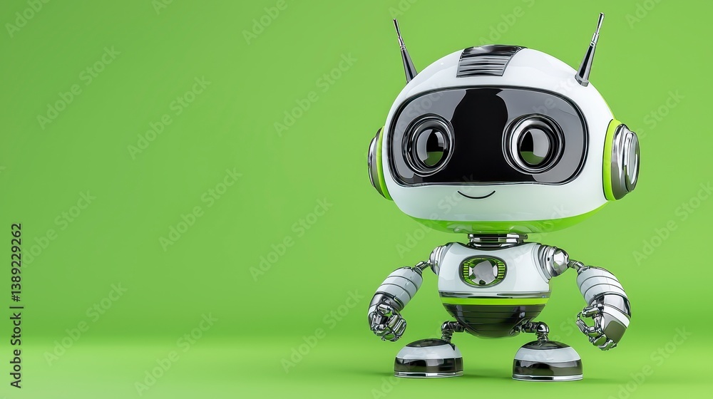 Cute and Friendly Robot Character with Green Background Cute and Friendly Robot Character with Green Background
