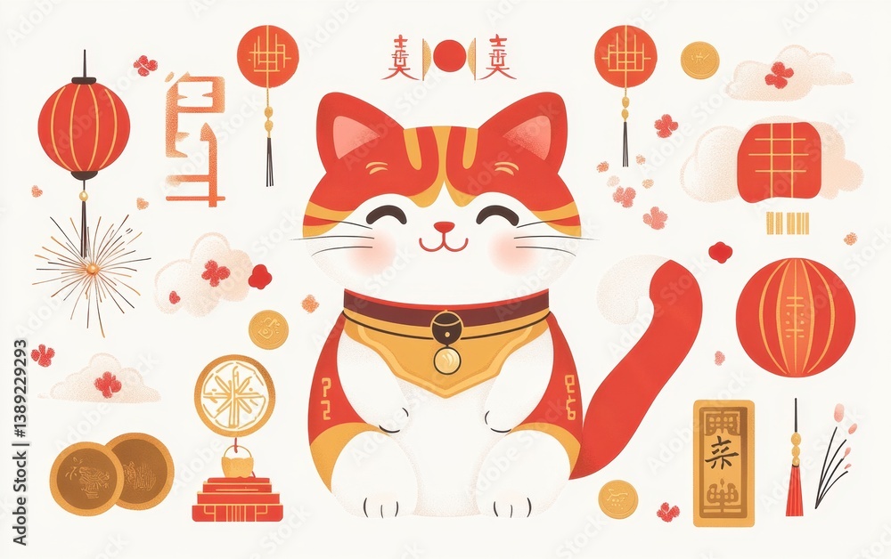 Celebrating Chinese New Year with a Festive Cartoon Cat Decoration Celebrating Chinese New Year with a Festive Cartoon Cat Decoration