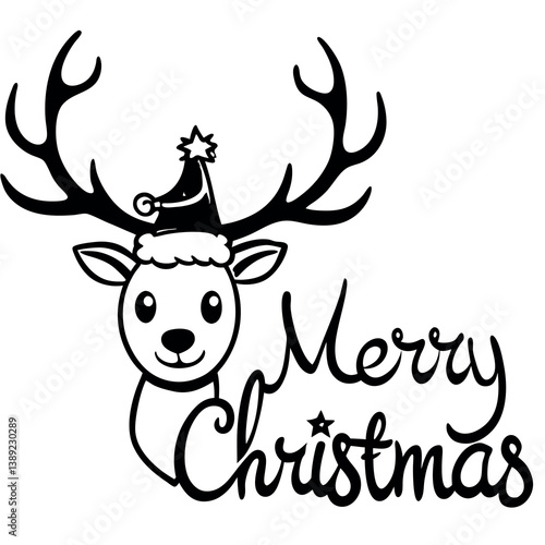 Illustration of a cheerful reindeer wearing a Santa. 