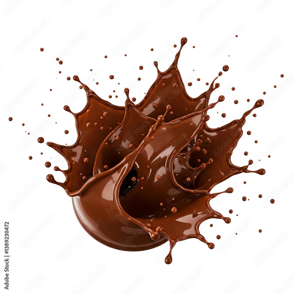 Realistic splashing chocolate in mid-air motion, perfect for food ads, snack packaging, or beverage branding. High-quality PNG with crisp details for mouthwatering designs. Realistic splashing chocolate in mid-air motion, perfect for food ads, snack packaging, or beverage branding. High-quality PNG with crisp details for mouthwatering designs.