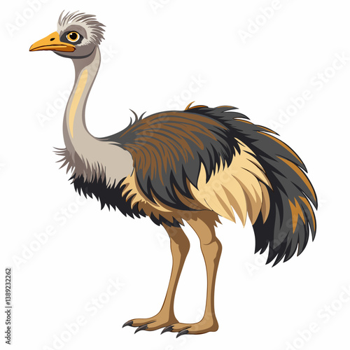 Realistic color ostrich  isolated on white background. Side view. Children's vector illustration

