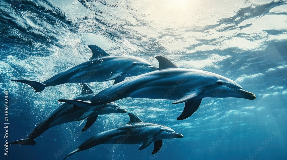 Fototapeta premium Majestic dolphins swimming in deep ocean