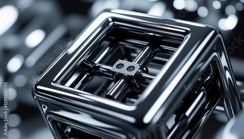 Abstract Metal Cube Structure Shiny Chrome Geometric Design Macro View