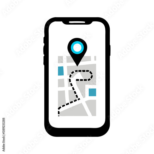 GPS navigation app icon on smartphone screen with route path design for travel and navigation concept