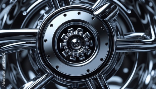 Chrome Vault Door Lock Mechanism Abstract Close Up Industrial Design