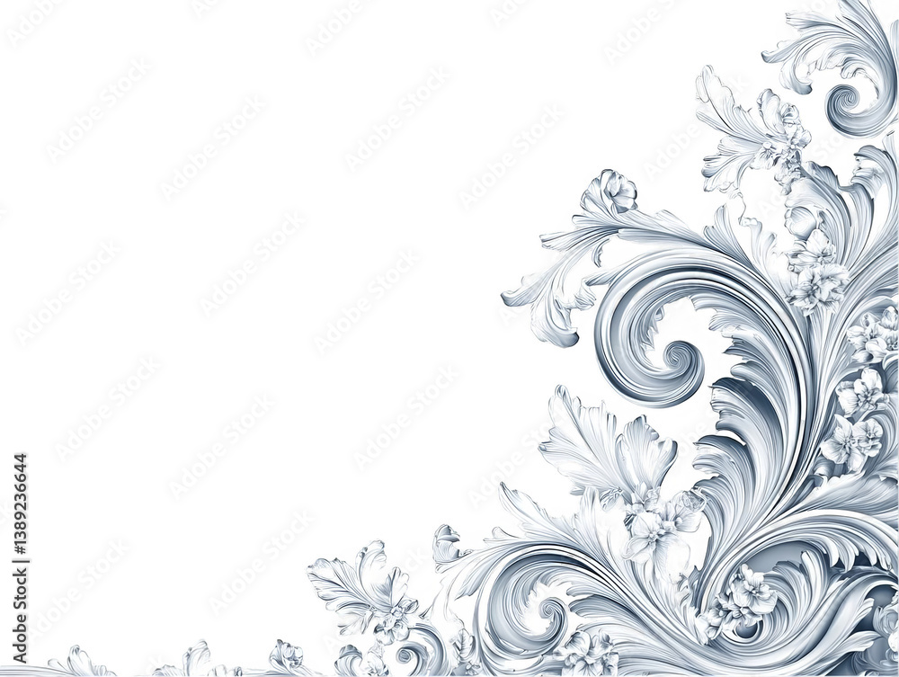 White Baroque Ornament Corner Decoration Illustration On Black Background White Baroque Ornament Corner Decoration Illustration On Black Background