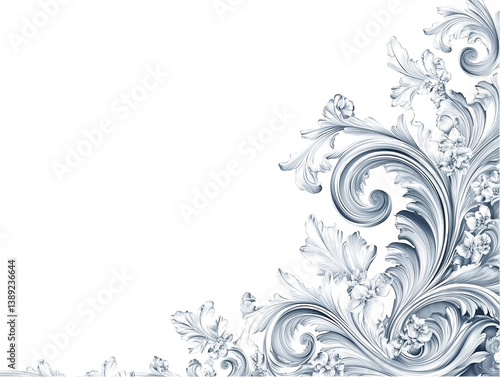 White Baroque Ornament Corner Decoration Illustration On Black Background