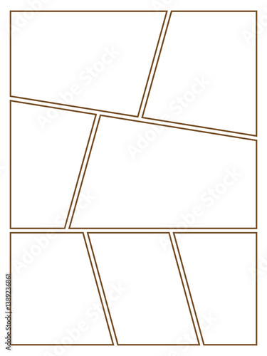 Brown outline frame comic or manga pop art layout board isolated.