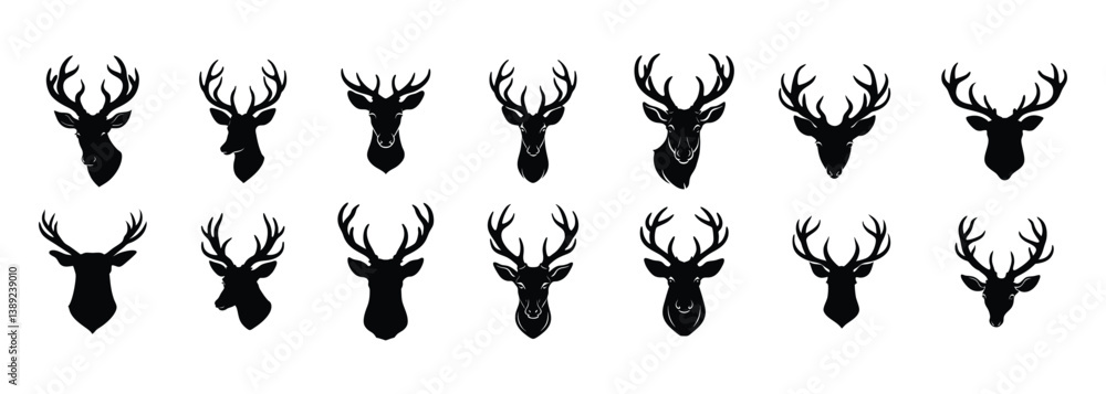 Obraz premium deer head silhouette icon set vector illustration.