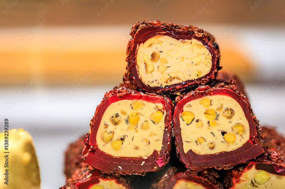 Turkish delight or rahat lokum candy at a bazaar market, Istanbul, Turkey