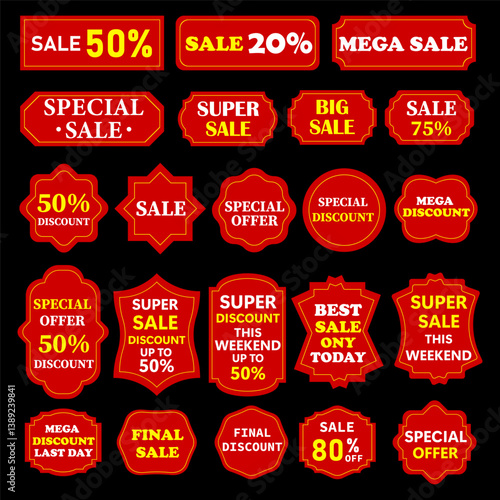 collection of sales labels with different shapes