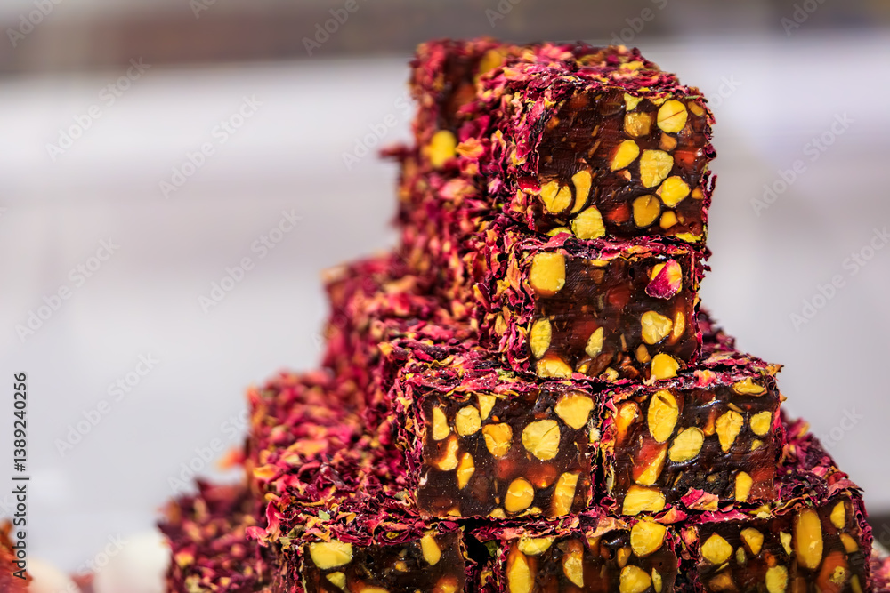 Turkish delight or rahat lokum candy at a bazaar market, Istanbul, Turkey