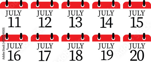July calendar icon set.Calendar Event schedule date. Meeting appointment time. Agenda plan, May month schedule calendar and Time planner.calendar date icon on white background.