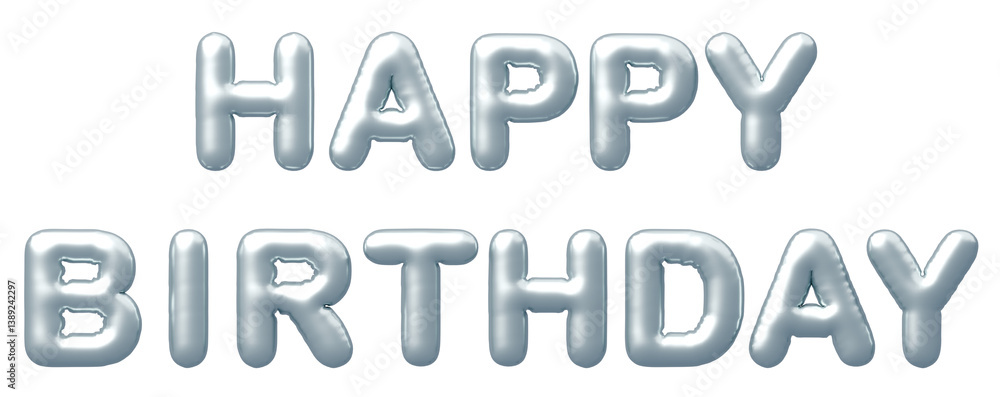3D画像_風船_HAPPY BIRTHDAY_シルバー