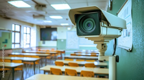 Security Camera Monitoring Empty Classroom for Safety and Surveillance