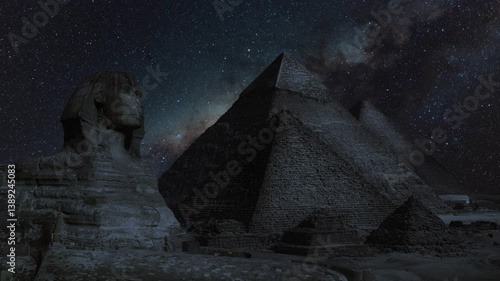 Timelapse of the great pyramids in Giza valley, Cairo, Egypt HD stock video. Giza Pyramids, Ancient Egyptian Culture. The Great Pyramids of Giza. Egypt Great Pyramid of Giza and Milky Way Galaxy.