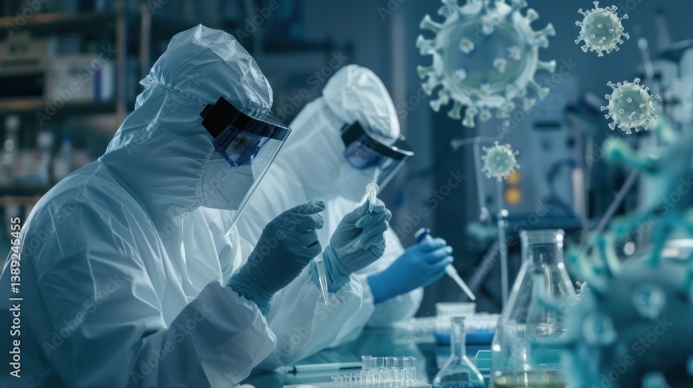 Scientists research virus in lab, pandemic backdrop Scientists research virus in lab, pandemic backdrop