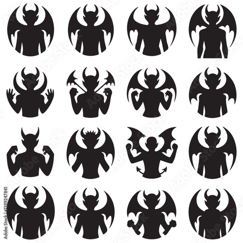 Demon devil and hell silhouettes set, large pack of Silhouette Vector Black Illustration. with white background