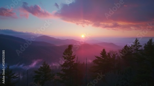 Obraz na płótnie Stunning smoky mountain sunset with vibrant colors over rolling hills and misty atmosphere w salonie