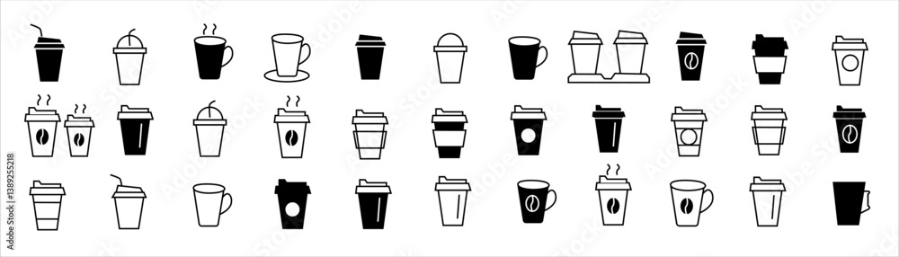 Coffee cup line web icons. Coffee paper cup, plastic container for hot and cold drink, juice, tea. Disposable cup.Vector illustration Coffee cup line web icons. Coffee paper cup, plastic container for hot and cold drink, juice, tea. Disposable cup.Vector illustration