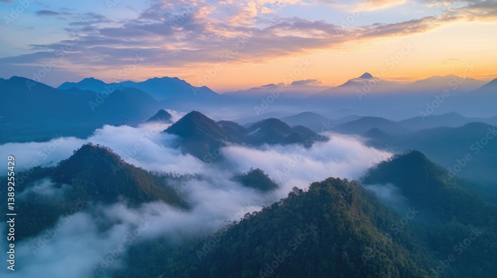 Peaks surrounded by clouds and fog in the mountains Peaks surrounded by clouds and fog in the mountains