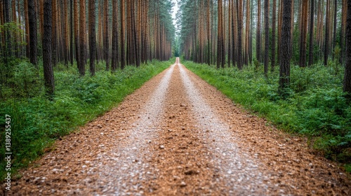 Forest path lined with tall pine trees