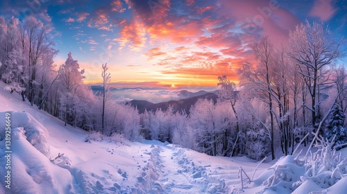 Obraz na płótnie Stunning smoky mountain sunset with vibrant colors over rolling hills and misty atmosphere w salonie