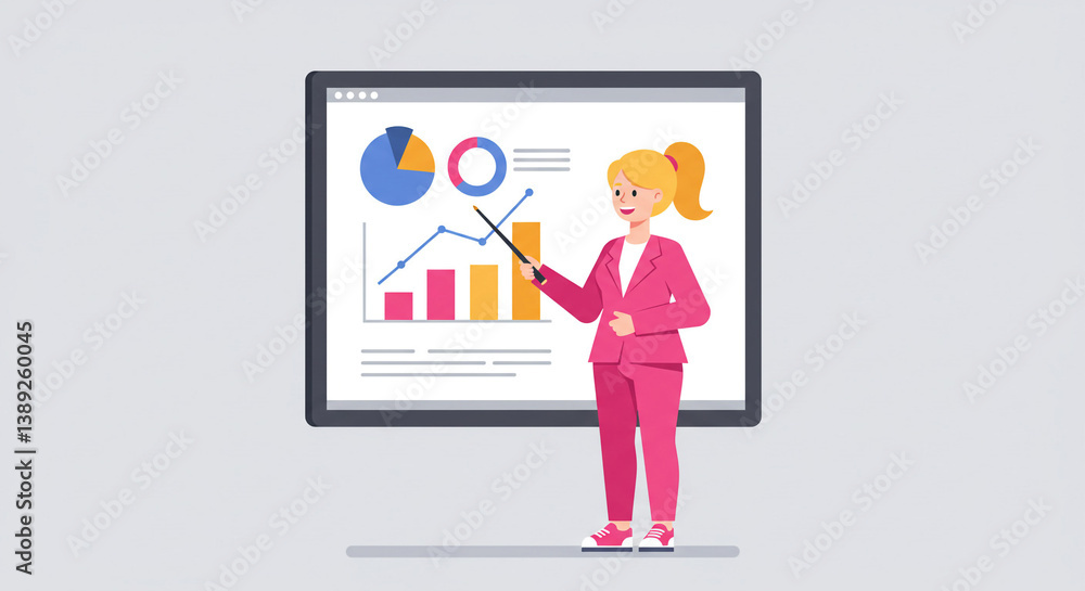 flat design businesswoman giving a presentation with a chart flat design businesswoman giving a presentation with a chart