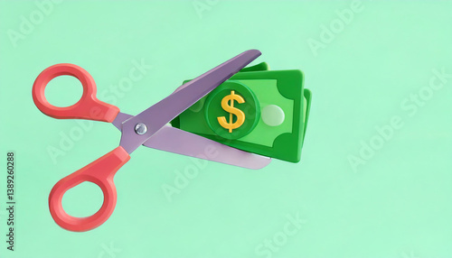 Scissors cutting money symbolizing cost cutting strategies