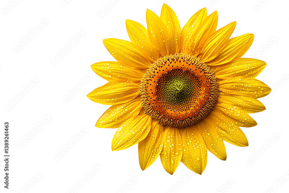 Bright sunflower with vibrant yellow petals and a textured brown center, isolated on a white background. Bright sunflower with vibrant yellow petals and a textured brown center, isolated on a white background.