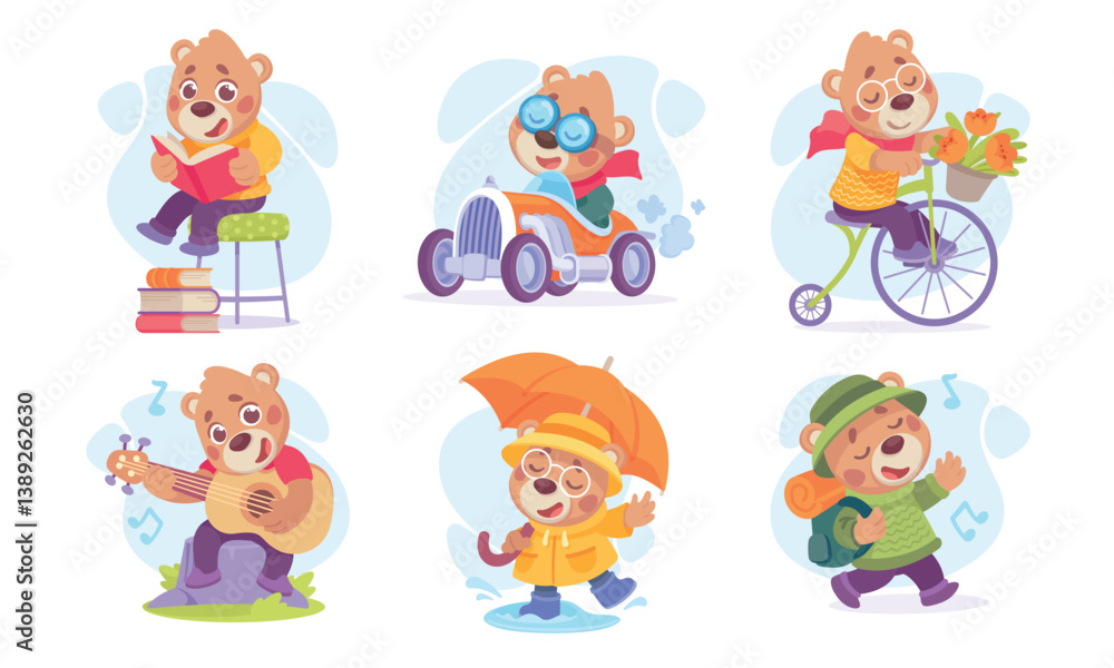 Cheerful bear characters joyfully engaging in fun activities and adventures together Cheerful bear characters joyfully engaging in fun activities and adventures together