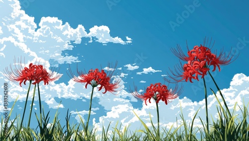 Wallpaper Mural Red spider lilies against a vibrant blue sky Torontodigital.ca
