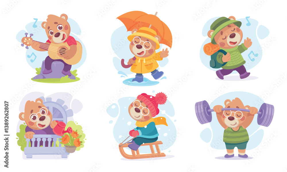 Charming Cartoon Bears Participate in Various Fun and Exciting Activities Together Charming Cartoon Bears Participate in Various Fun and Exciting Activities Together
