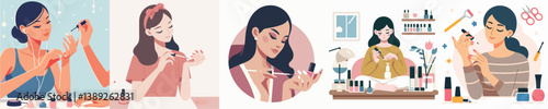Vector of a woman doing nail art.
