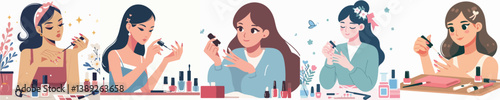 Vector of a woman doing nail art.