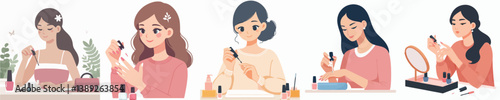 Vector of a woman doing nail art.