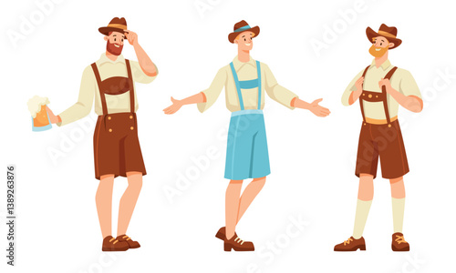 Beer Festival with People Characters Celebrating Holiday Vector Set