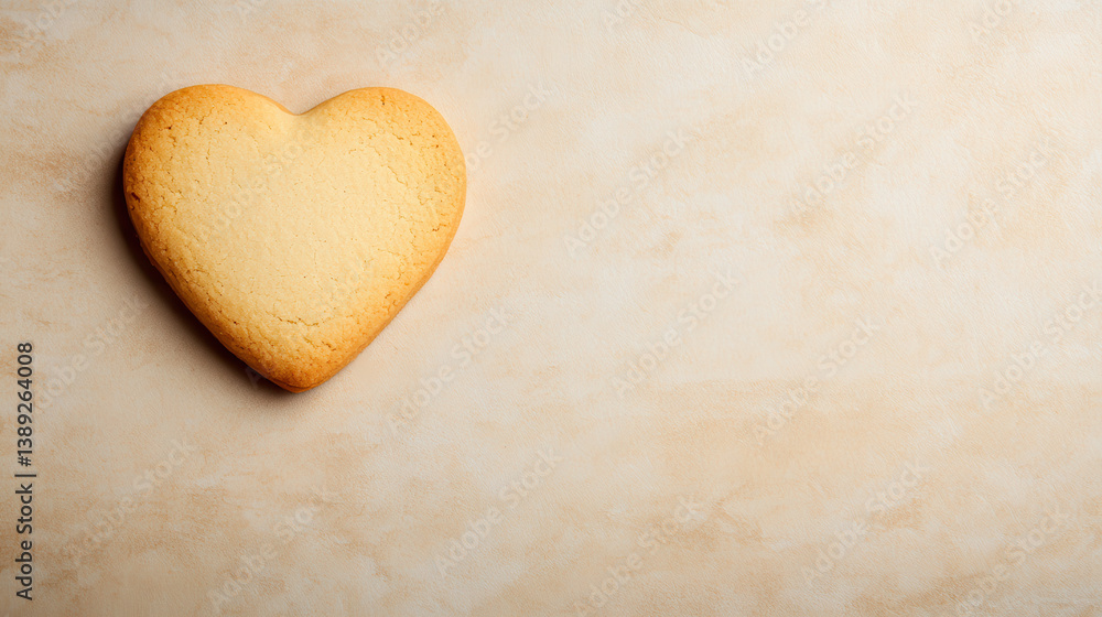 Obraz premium cookie shaped like heart on soft beige background, evoking warmth and affection