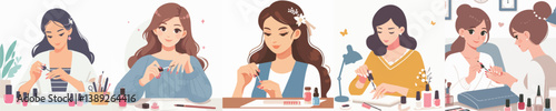 Vector of a woman doing nail art.