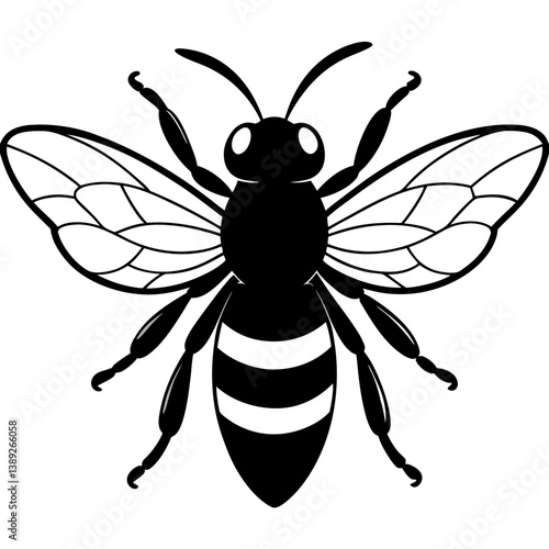 A vector silhouette of a bee hovering with tiny wings in motion, 