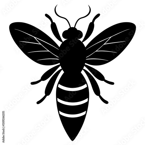 A vector silhouette of a bee hovering with tiny wings in motion, 
