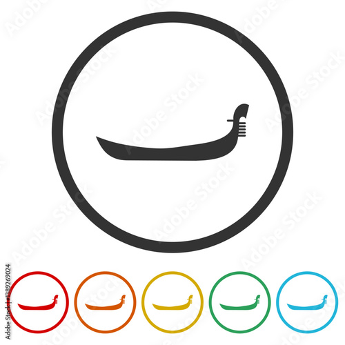 Venice gondola icon. Set icons in color circle buttons