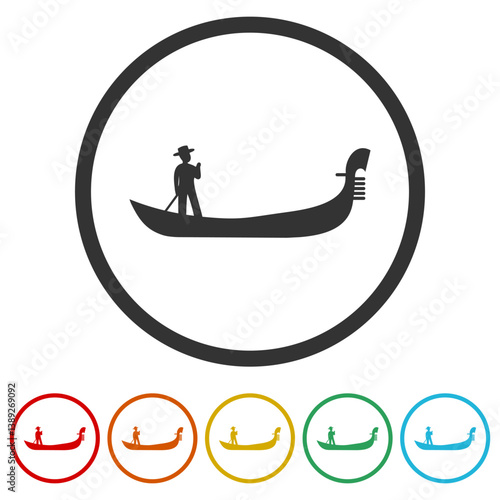 Venice gondola icon. Set icons in color circle buttons