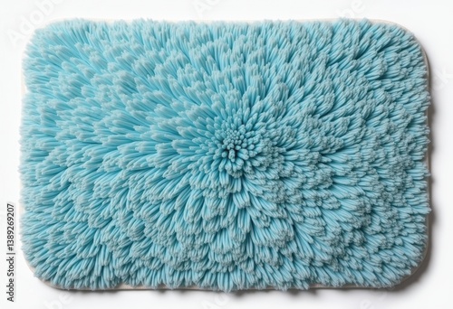 Fluffy White and Blue Striped Rug: A Top-View Image of a Rectangular, Soft-Textured Mat, Isolated on White, Ideal for Decorating Digital Spaces and Enhancing Cozy Vibes
