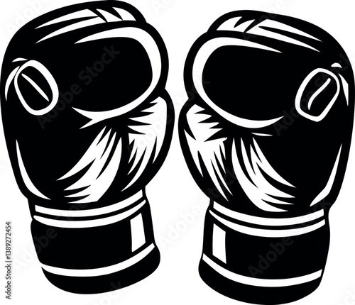 A Pair of Black and White Boxing Gloves Ready to Fight vector silhouette line art