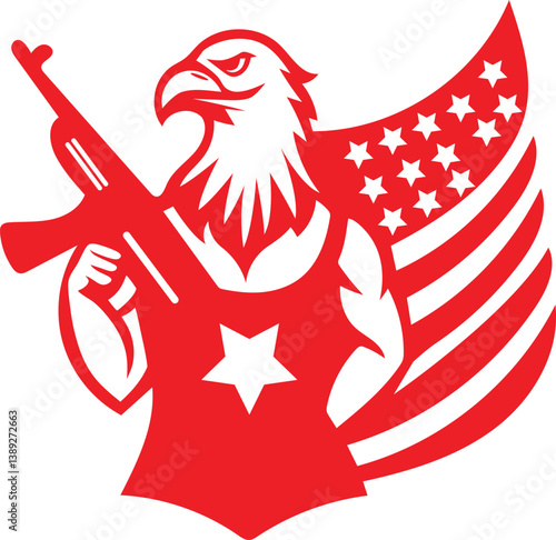 bald eagle holding american and This vector art design shows a coat of arms with an American eagle shield and the Austrian eagle symbol,Bald eagle holding assault rifle in claws