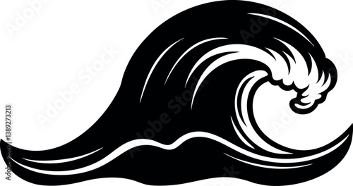 Ocean Wave Black and White Vintage Illustration Graphic Design Element vector silhouette line art